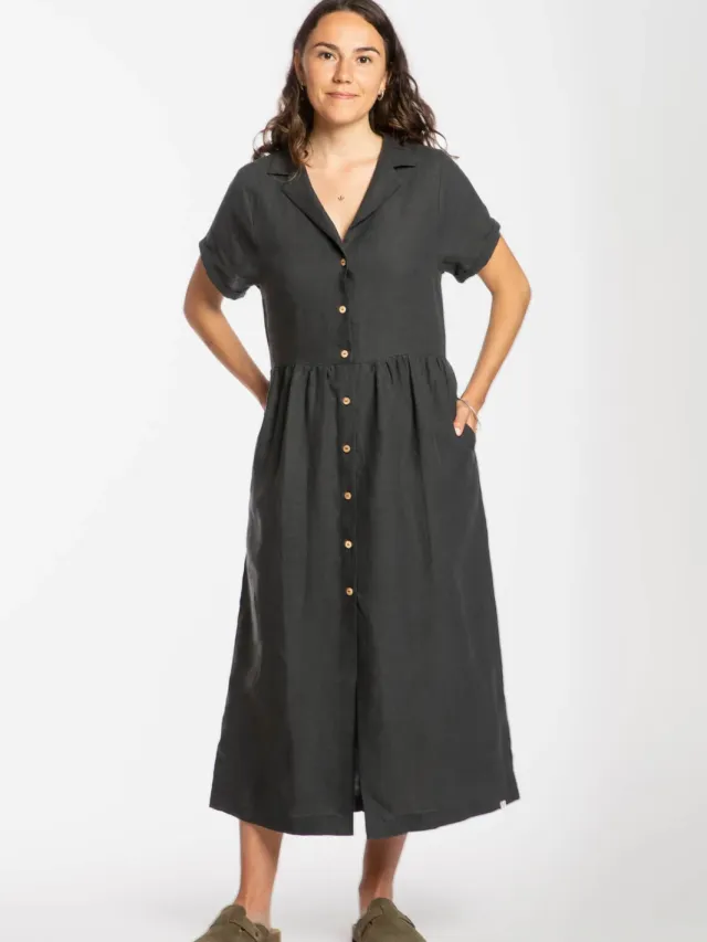 MATONA dames vegan Jurk Collared Zwart
