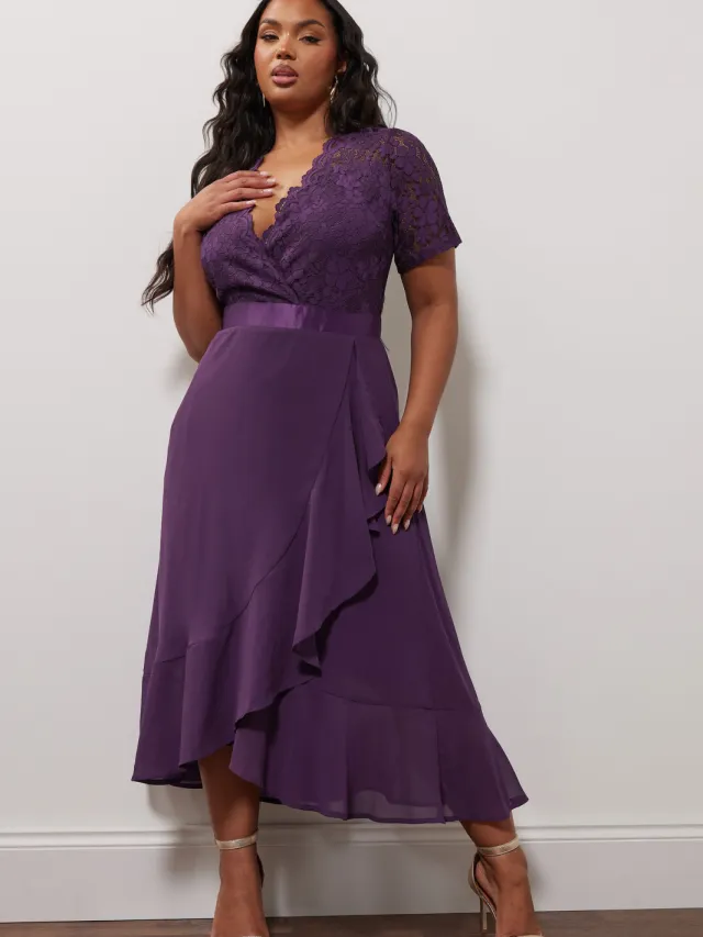 Yours London Kanten Midijurk Met Omslag In Paars Purple