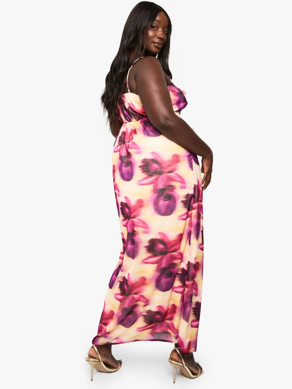 boohoo Dames Plus Floral Ruffle Maxi Slipjurk violet, foto 2