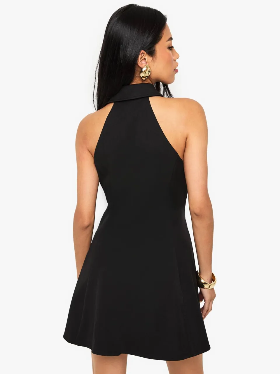 boohoo Dames Gouden Knop Getailleerde Mouwloze Shirt-Minijurk, foto 3