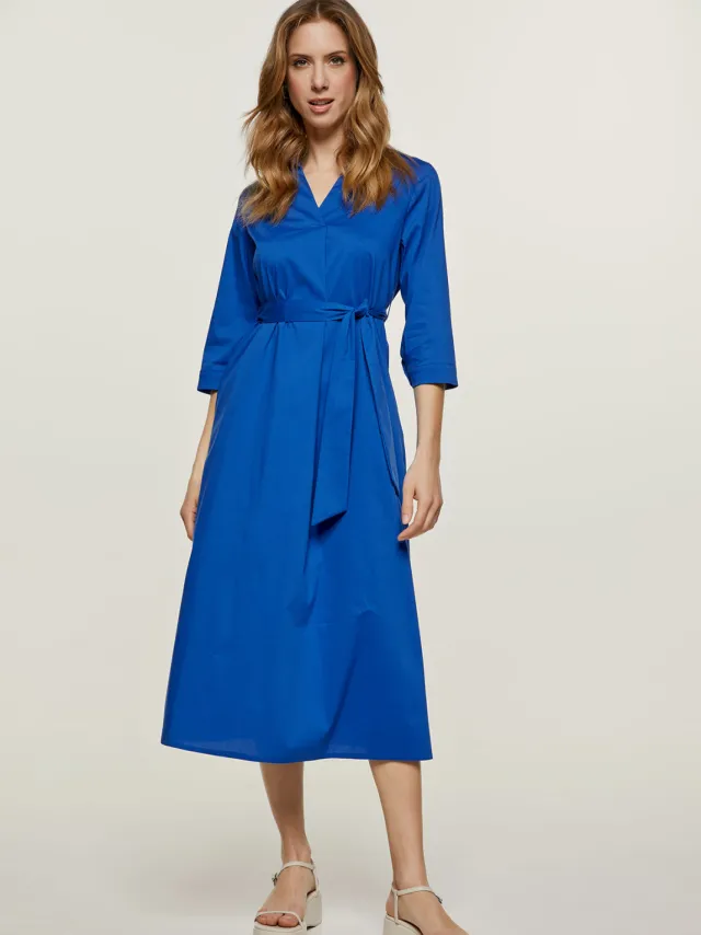 Conquista Midi Royal Blue Jurk met Riem Blauw