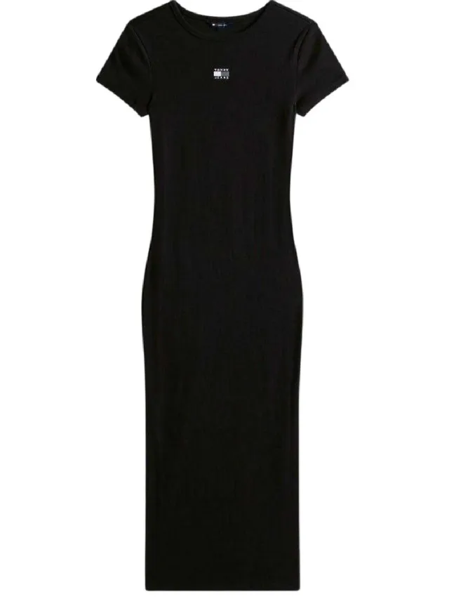 Tommy Jeans Strakke jurk met ronde hals en embleem voor dames (Zwart), foto 2