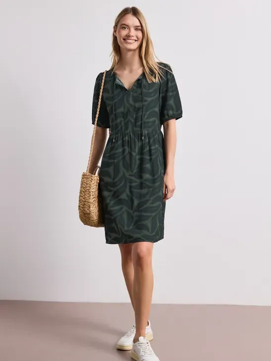 Street One Knielange jurk met gespleten hals en print Groen