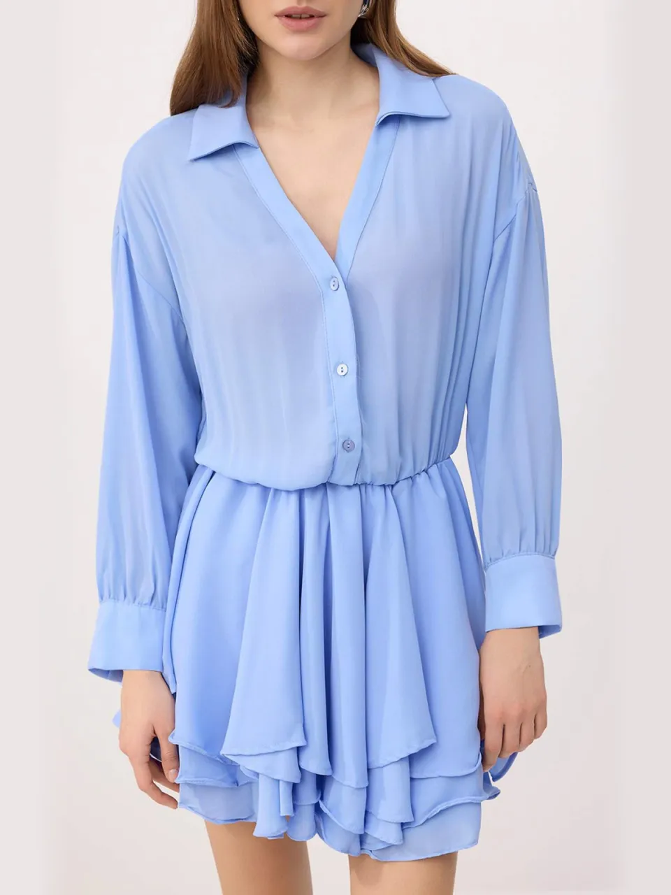 Trendyol TRENDYOLMİLLA Dames Blauw Effen Kort / Mini Lang Casual Skater Jurken