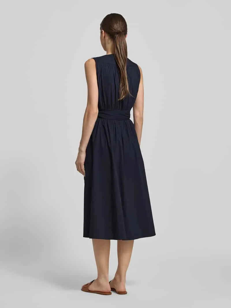 ROBE LÉGÈRE Midi-jurk met V-hals en bindceintuur Marineblauw