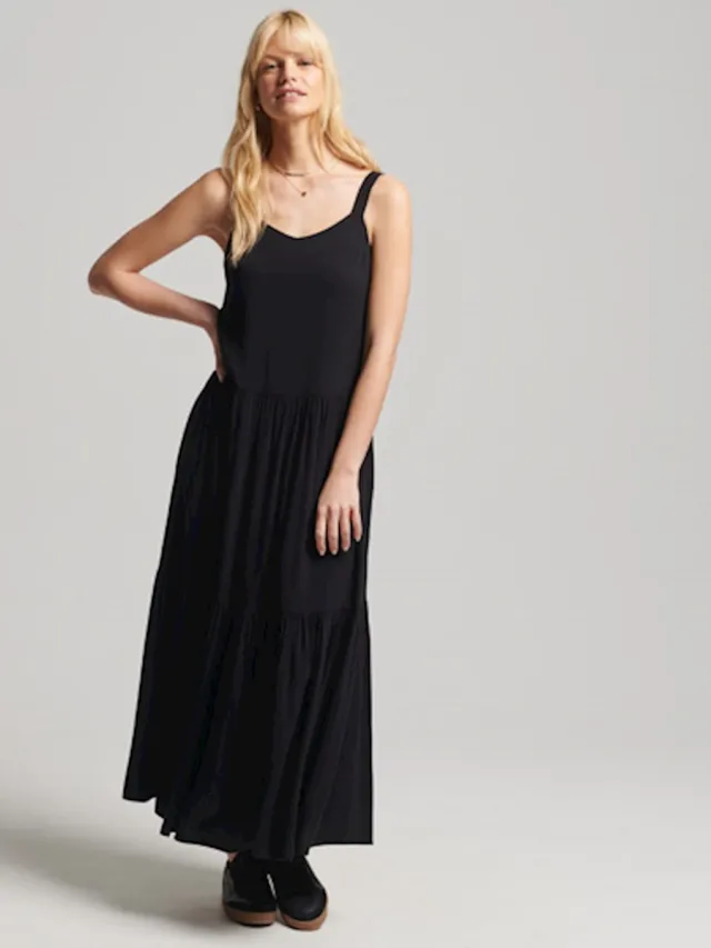 Superdry maat 38 Dames Geweven Studios maxi-jurk Zwart