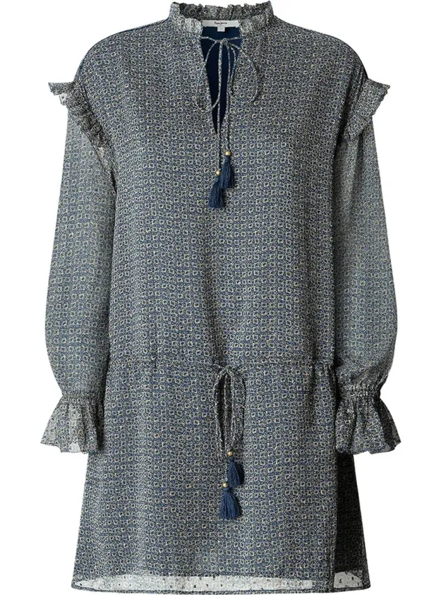 Pepe Jeans Alex Korte Jurk Met Lange Mouwen Grijs XL Vrouw Deep Sea Blue