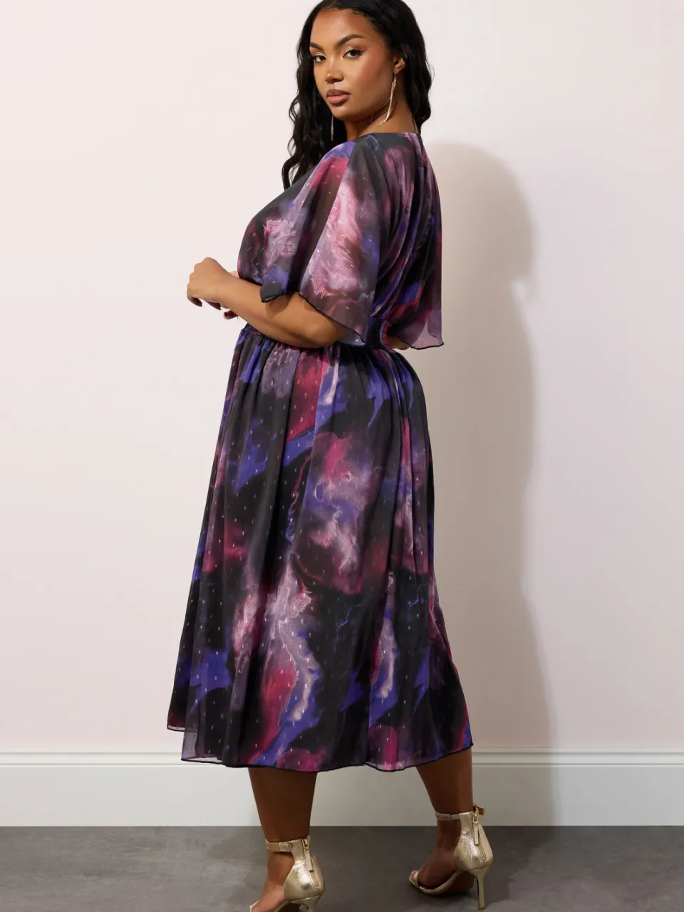 Yours London Midijurk Met Abstracte Print En Elastische Taille In Metallic Zwart, foto 4