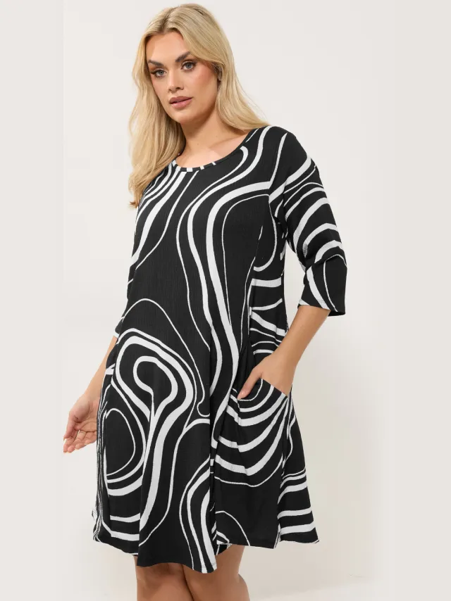 Yours Zwarte Abstracte Swirl Tuniekjurk Black