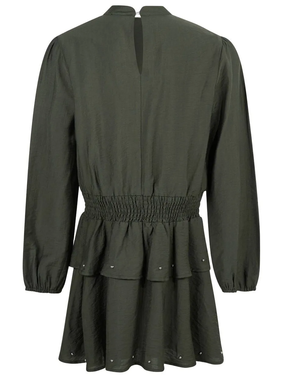 Shoeby midi jurk met smockwerk donkergroen, foto 4