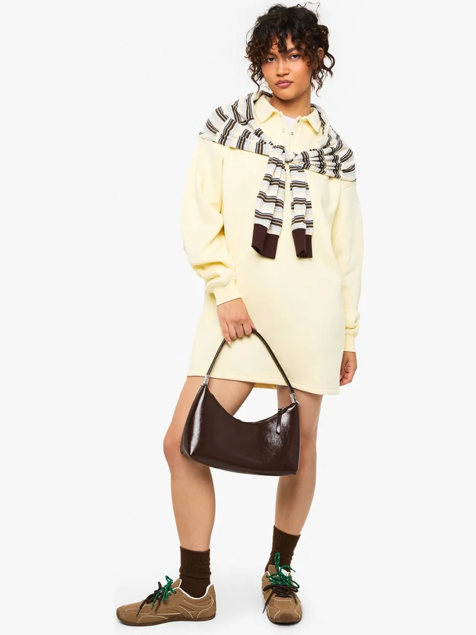 boohoo Dames Long Sleeve Collared Sweat Dress citroen, foto 3