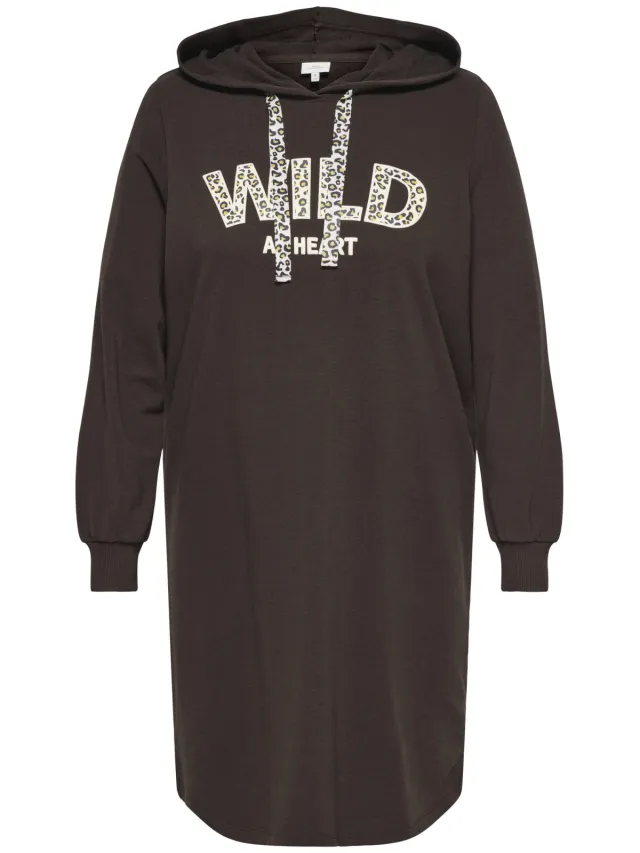 Only Carmakoma sweatjurk met tekstprint Plus Size - bruin