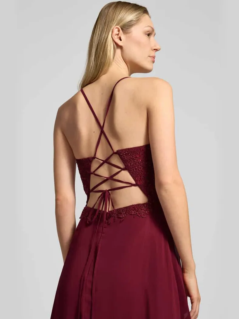 LUXUAR FASHION Avondjurk met florale siersteentjes bordeaux, foto 4