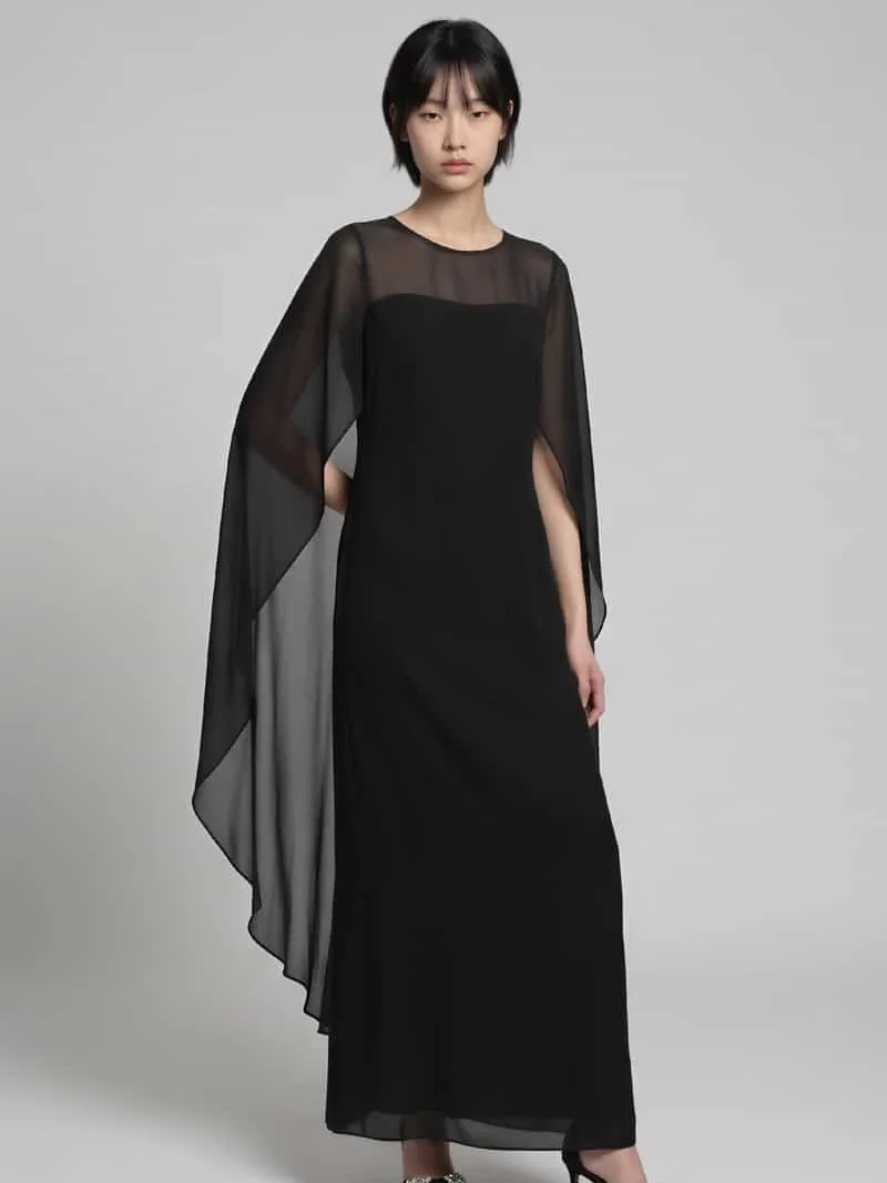 Lauren Ralph Lauren Vloeiende avondjurk met cape-detail Zwart