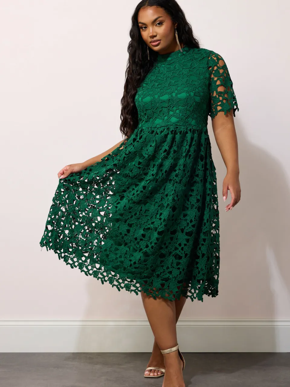 Yours London Midijurk Met Gehaakt Ontwerp In Smaragdgroen Green