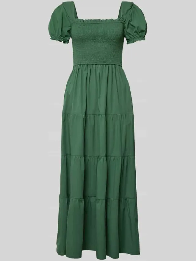 Apricot maxi-jurk met smokdetail en vierkante hals groen, foto 2