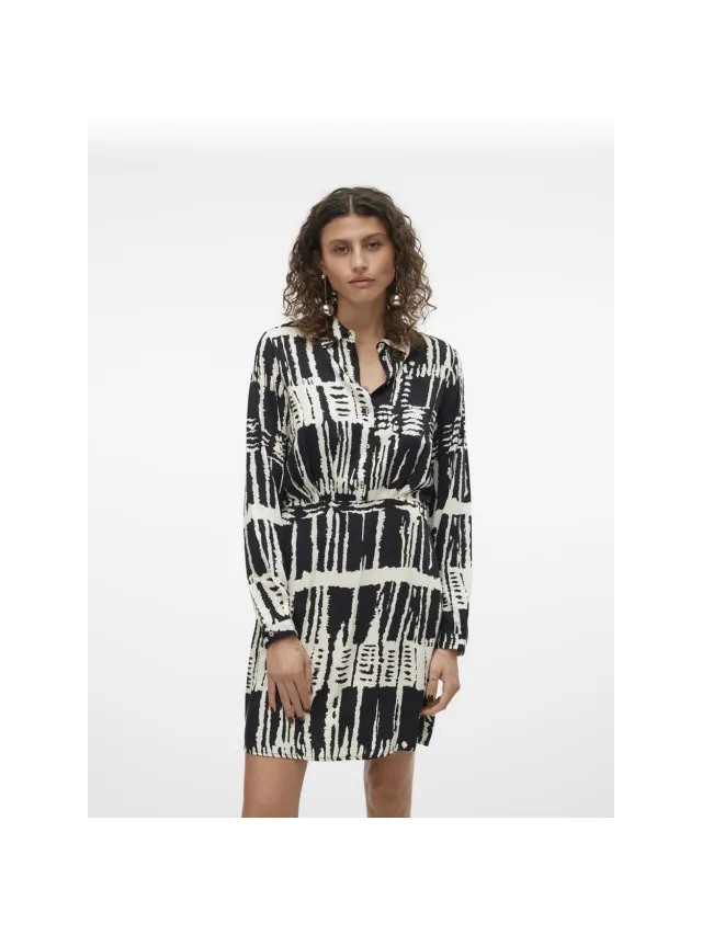 Vero Moda Vmcindy cleo ls short shirtdress dessin Zwart