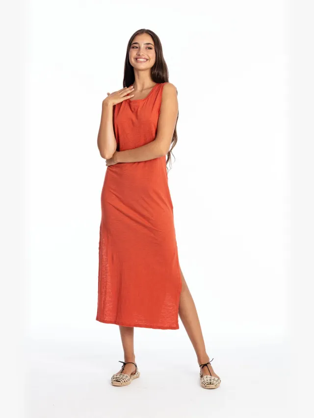 RAVENS VIEW IBIZA dames vegan Maxi Jurk Mia Terracotta Oranje