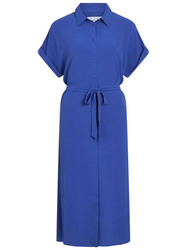 Vila blousejurk met ceintuur - blauw