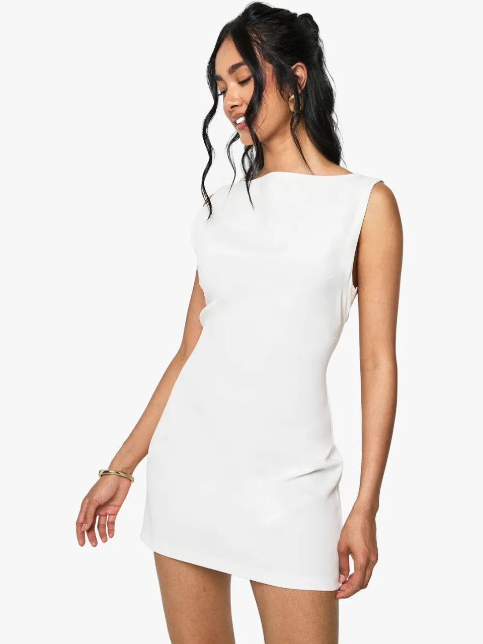 boohoo Dames Slash Neck Fit & Flare Micro Mini Jurk ivoor, foto 3