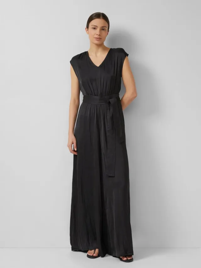 S.Oliver female - Satijnen jumpsuit met extra wijde pijpen zwart