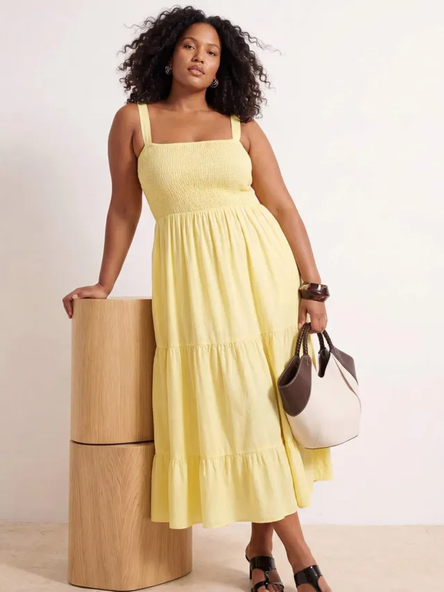 Trendyol Curve Dames Geel Effen Midi Mouwloos Avond / Dagelijks Skater Grote maten Jurk