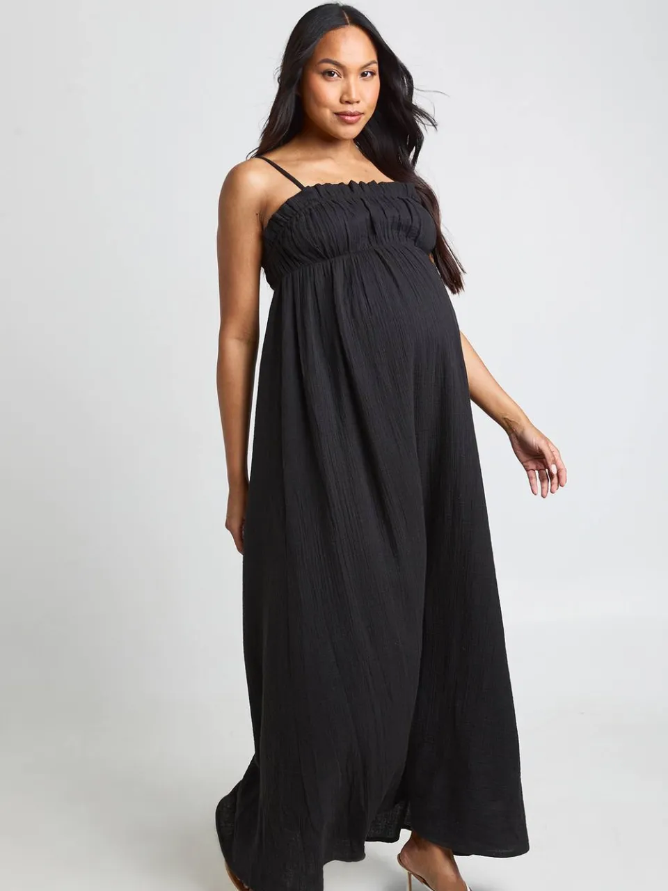 boohoo Dames Zwangerschaps Katoenen Gaas Maxi Smock Jurk zwart, foto 3