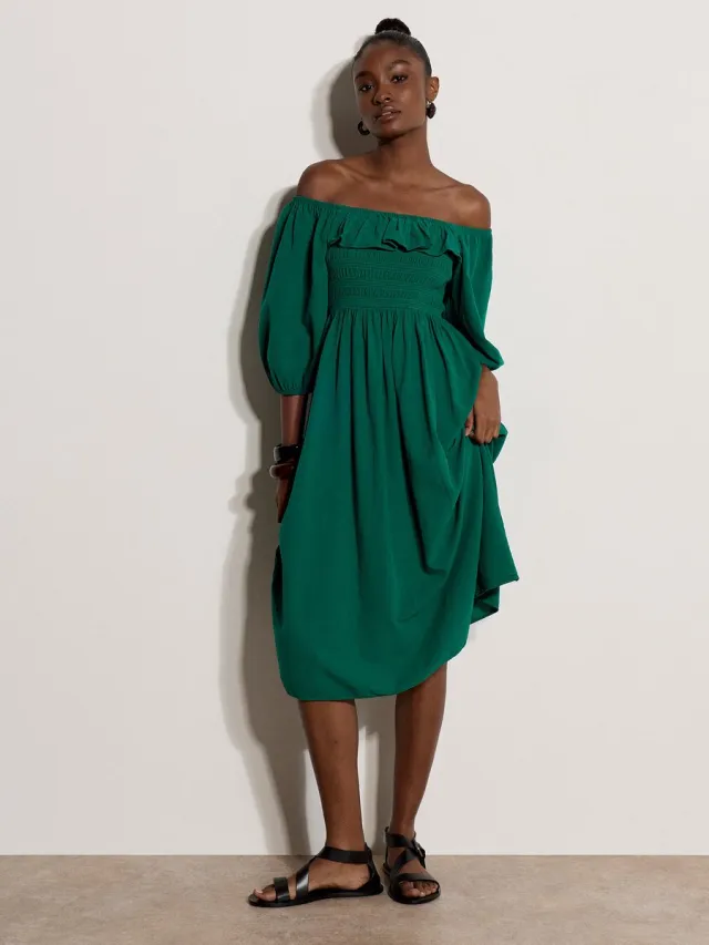 Apricot Midi-jurk met ruches groen
