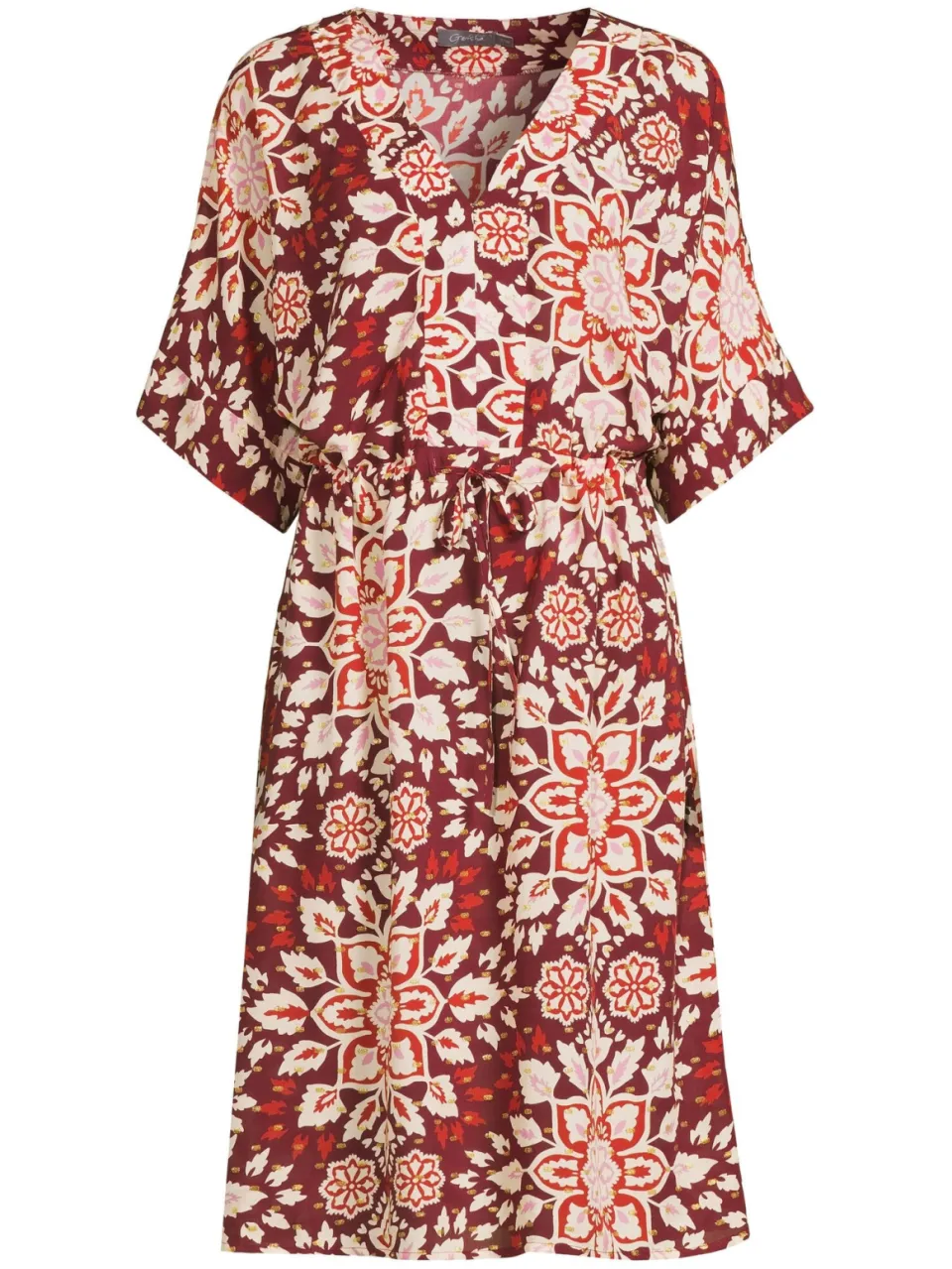 Geisha viscose gebloemde midi zomerjurk - donkerrood, foto 2