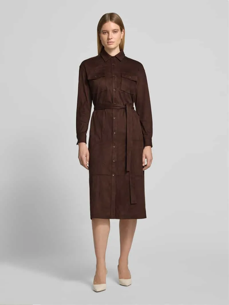 Milano Italy relaxed fit maxi-jurk met borstzakken Donkerbruin