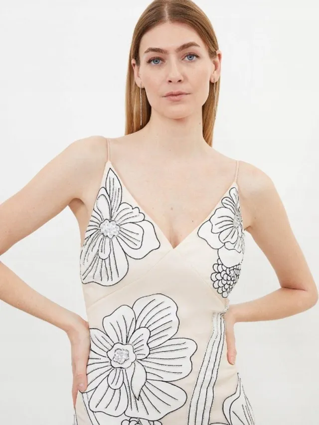 Karen Millen Petite - Jurk - Kanten Print - Beige