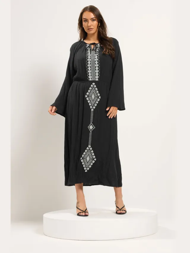 Yours Niimee Zwarte Maxikaftanjurk Van Crinklestofsize 42 Black