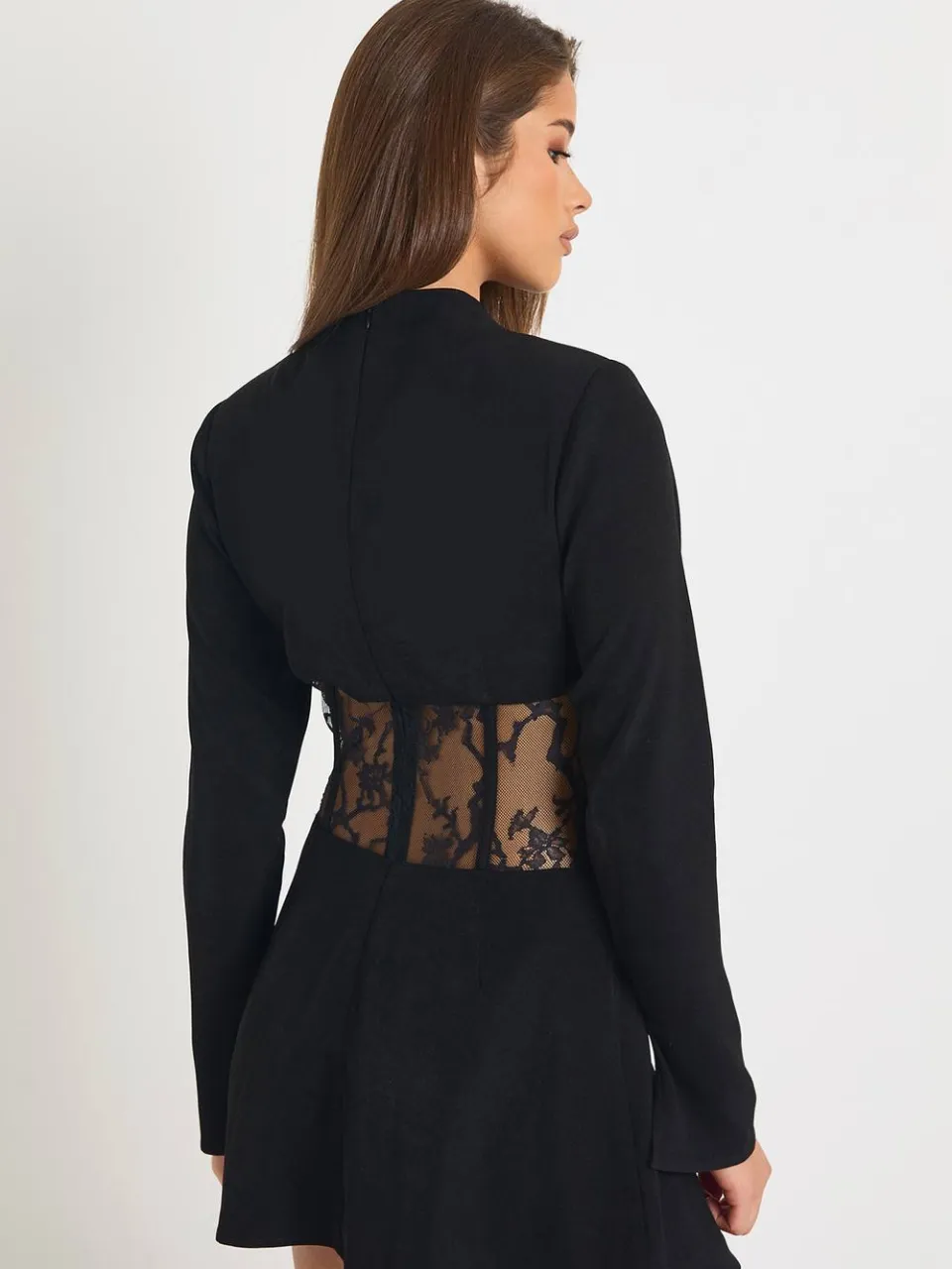 boohoo Dames Kantkorset gestructureerde mini-jurk zwart, foto 3
