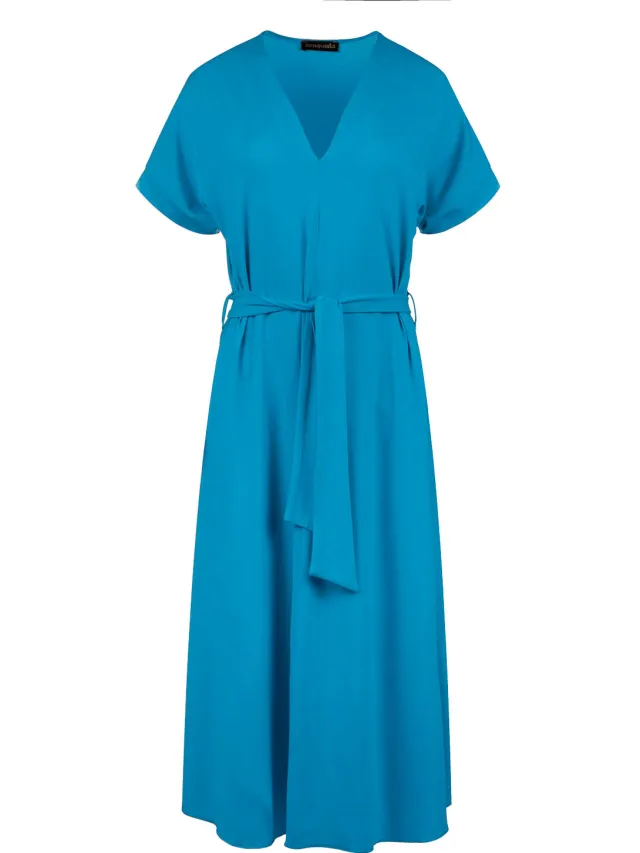 Conquista Turkoois jersey midi-jurk met riem turquoise, foto 2