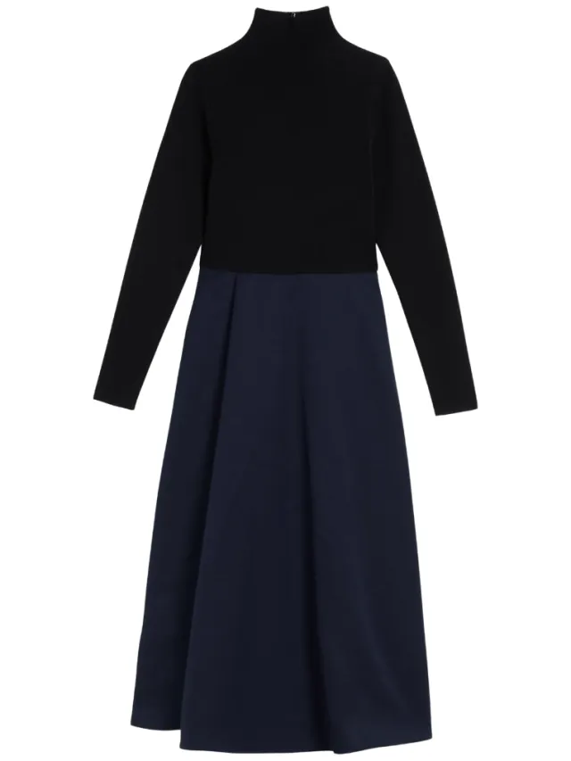 Ted Baker Chira Zwarte Gebreide Jurk Met Lijfje En Marineblauwe Wikkelrok
