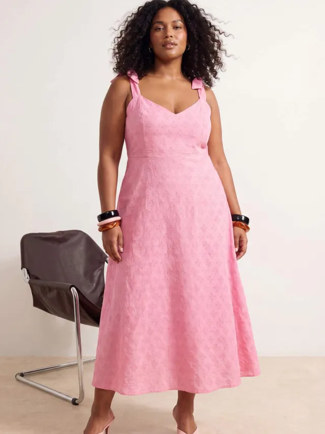Trendyol Curve Dames Roze Effen Midi Mouwloos Cocktail A-lijn Grote maten Jurk, foto 2