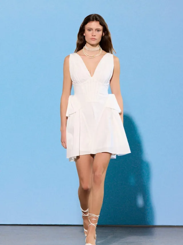 Trendyol TRENDYOLMİLLA Dames Ecru Effen Kort / Mini Mouwloos Stijlvol/Avond Skater Jurken