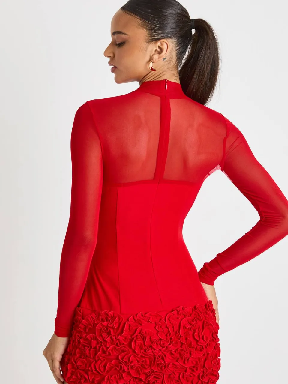 boohoo Dames 3D Bloemen Mesh met panelen Mini Jurk rood, foto 2