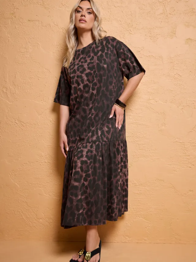 Yours Bruine Maxijurk Met Luipaardprint En Lage Taille Brown