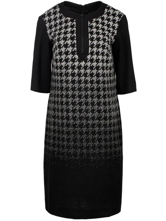Conquista Midi gebreide jacquard ombré jurk met dogtooth print Zwart