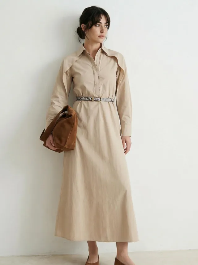 Trendyol Modest Dames Beige Effen Maxi Lang Casual Skater Modest Jurken Gebroken wit