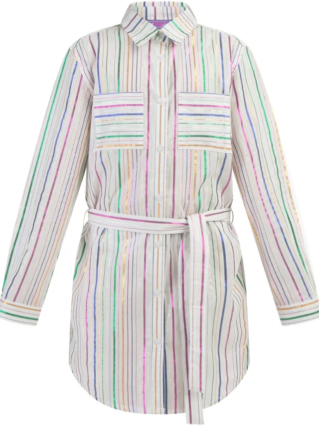 MyMo Overhemd blouse jurk Witte veelkleurige strepen