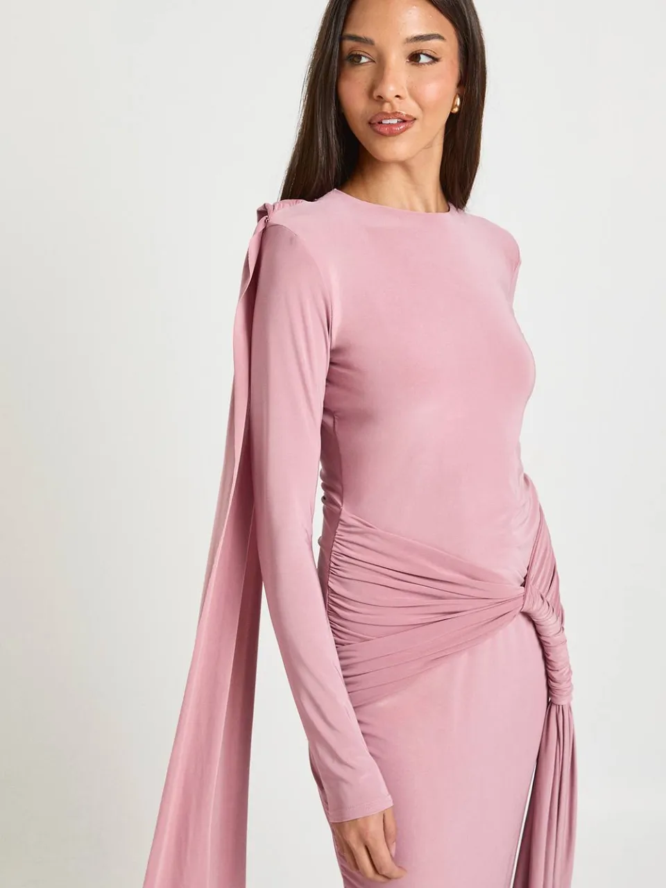 boohoo Dames Maxi Jurk met Draperie Detail en Zijsplit mauve, foto 3