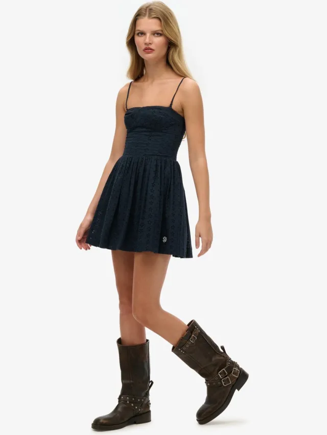 Superdry Minicami-jurk met broderie - Dames - Jurken eclipse navy broderie