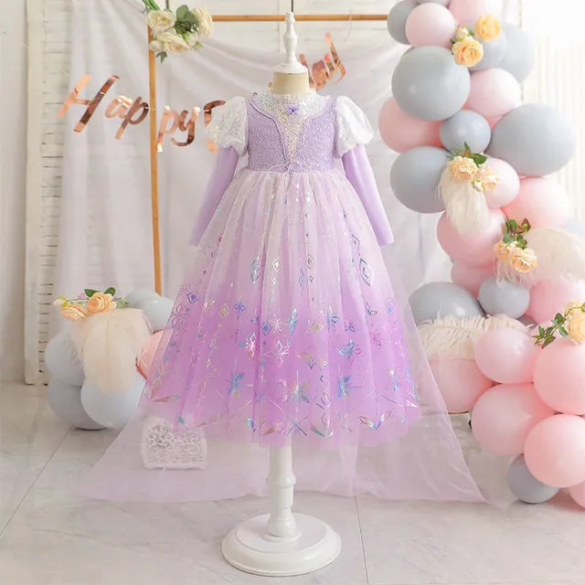 Prinsessendroom Deluxe prinsessenjurk met sleep - 128/134 (7/8 jaar) - Prinsessenjurk - Verkleed kleding - Feestjurk Roze