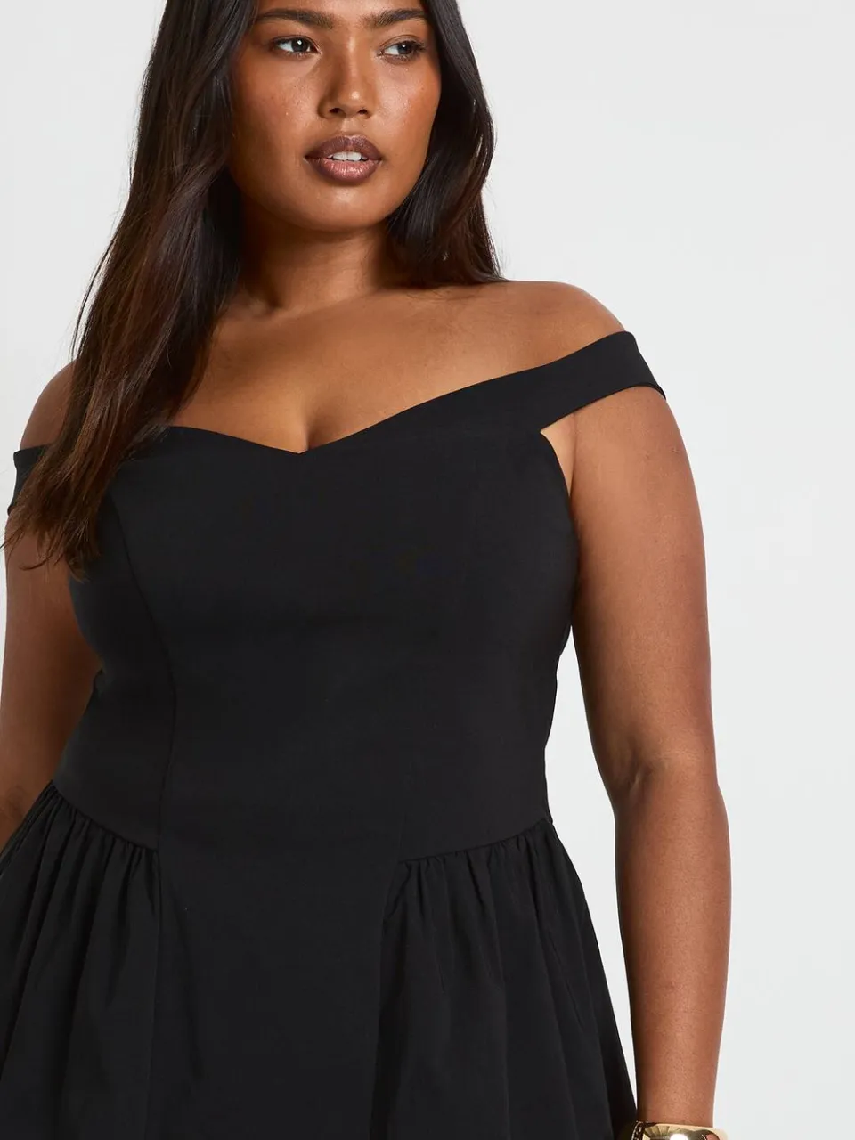 boohoo Dames Plus Bengaline Bardot Skaterjurk zwart, foto 4