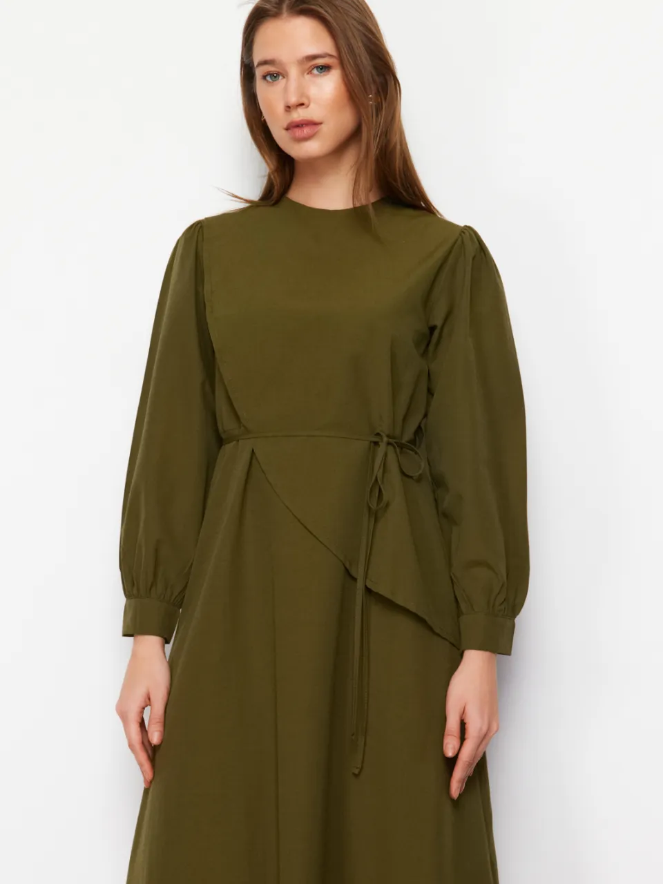 Trendyol Modest Dames Kaki Effen Maxi Lang Casual A-lijn Modest Jurken, foto 2