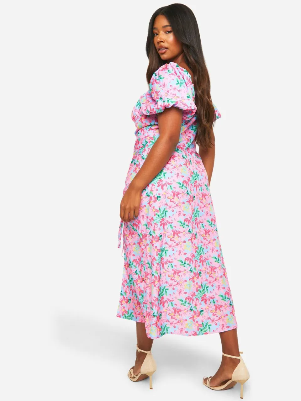 boohoo Dames Plus Geweven Ditsy Bloemen Geraffelde Midaxi-Jurk roze, foto 2