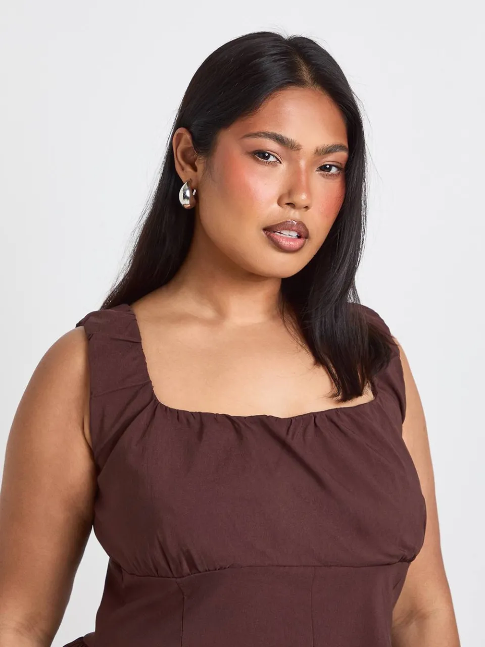 boohoo Dames Plus Bengaline Mini-jurk Met Vierkante Hals chocoladebruin, foto 4