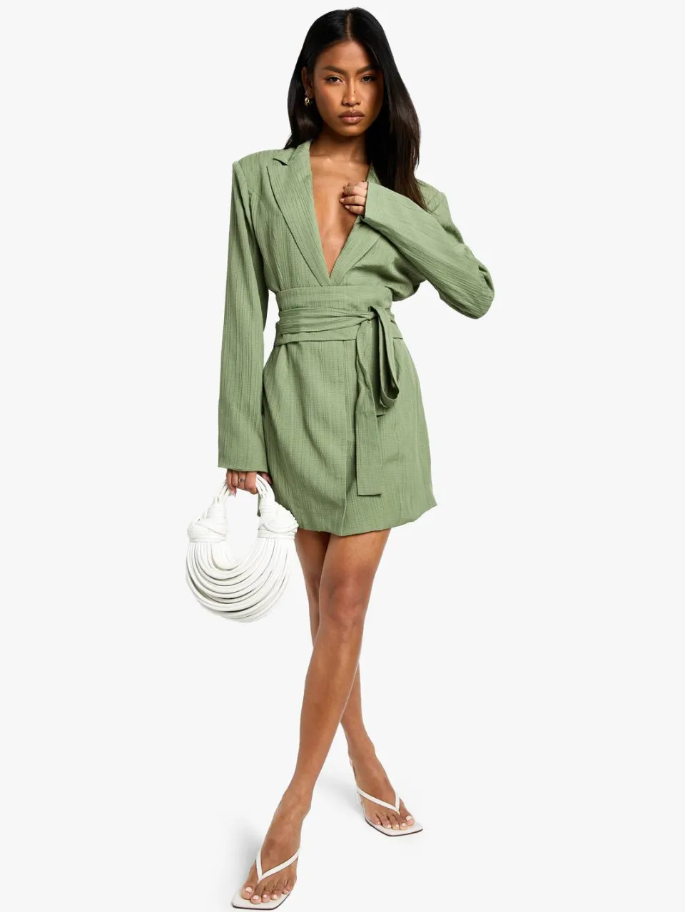 boohoo Dames Textured Tailored Belt Detail Blazer jurk verstandig, foto 2